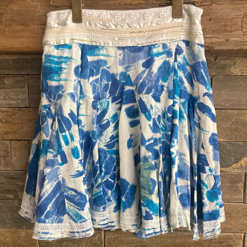 Desigual Blue and White Skater Flounce Skirt